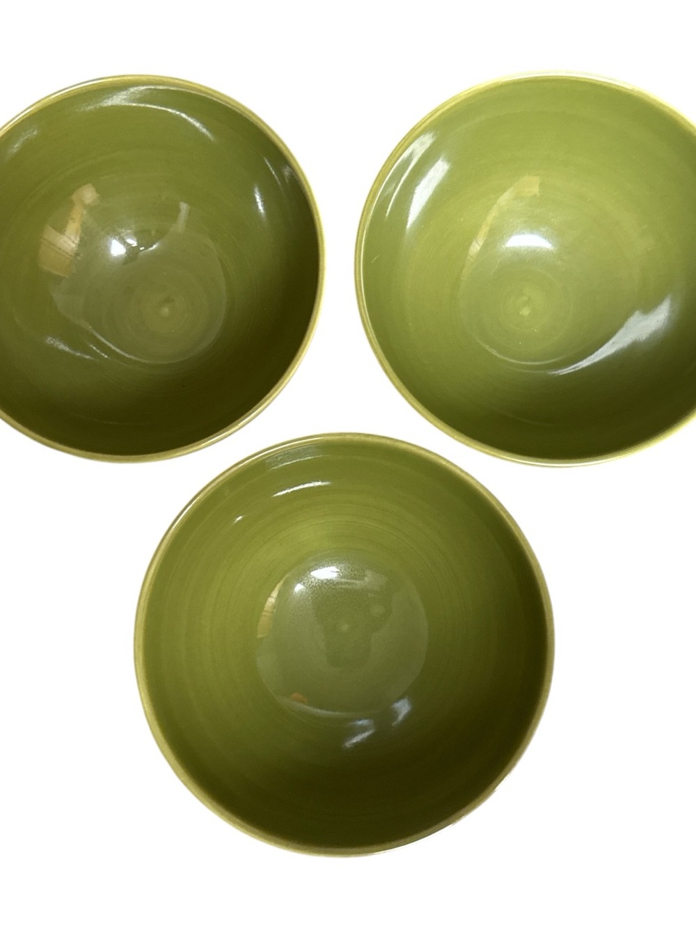 Crate & Barrel FINLEY Dark Green Coupe Bowl 6" x 3” Set of 3 Soup Cereal Retired